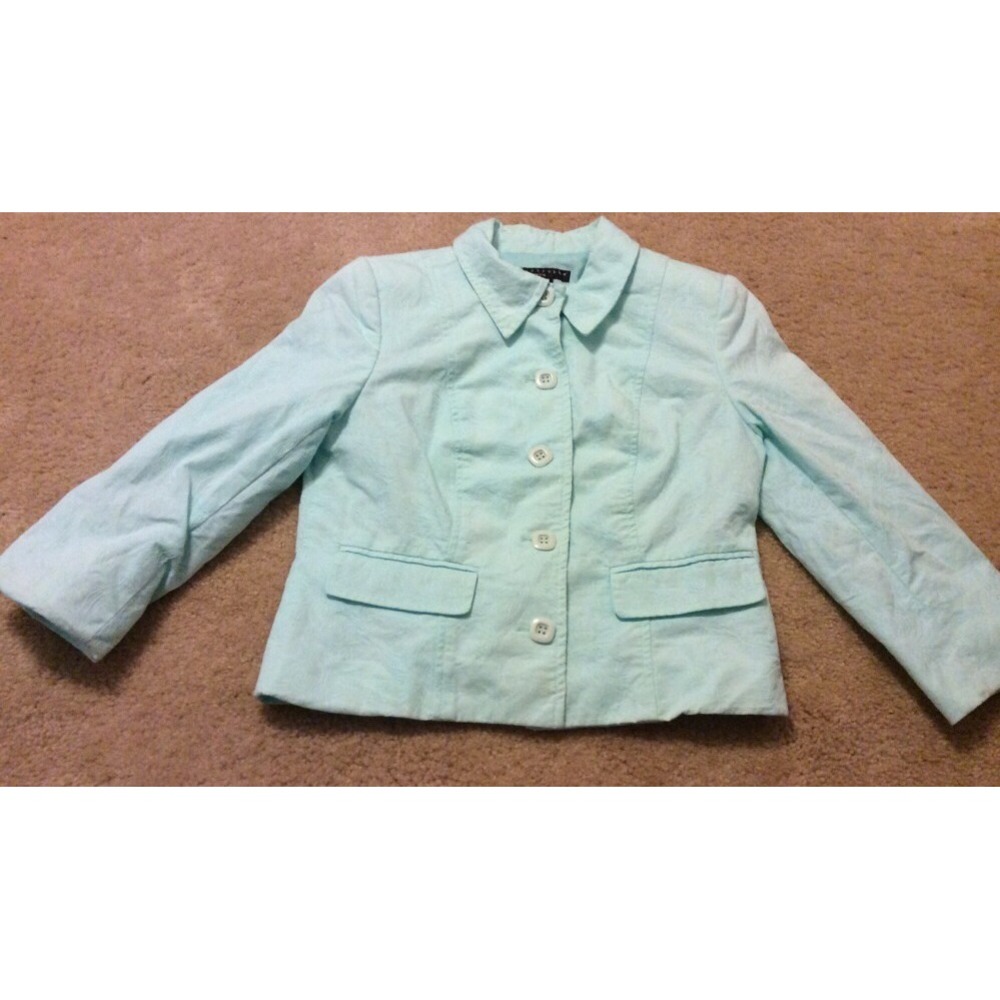 Apostrophe Blazer Jacket Womens 4P‎ Petite Light Green Button Up Collar Pockets